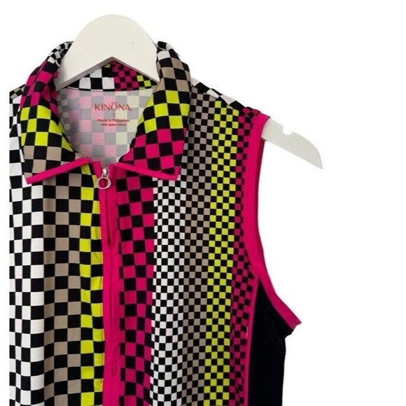 Kinona Golf Keep It Covered Tank Top Athletic Sleeveless Check Neon Retro Small - Picture 3 of 9